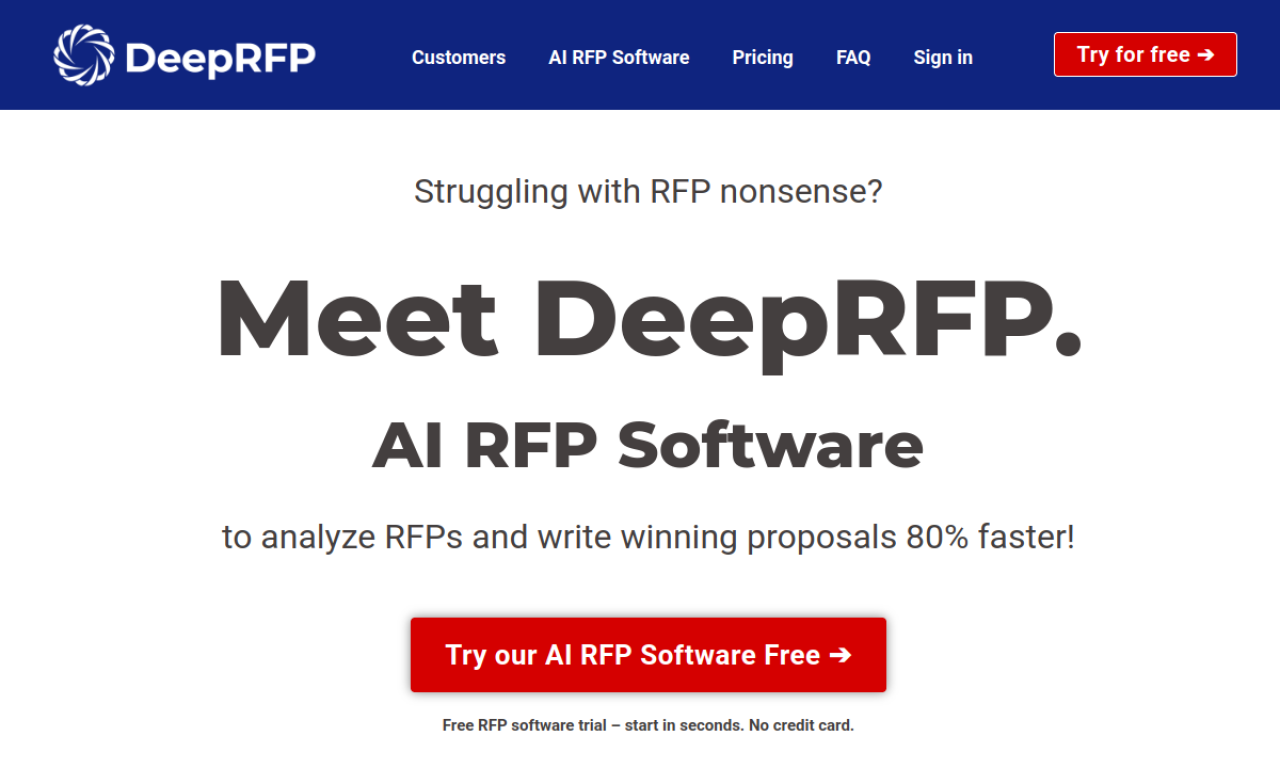 Screenshot of DeepRFP website